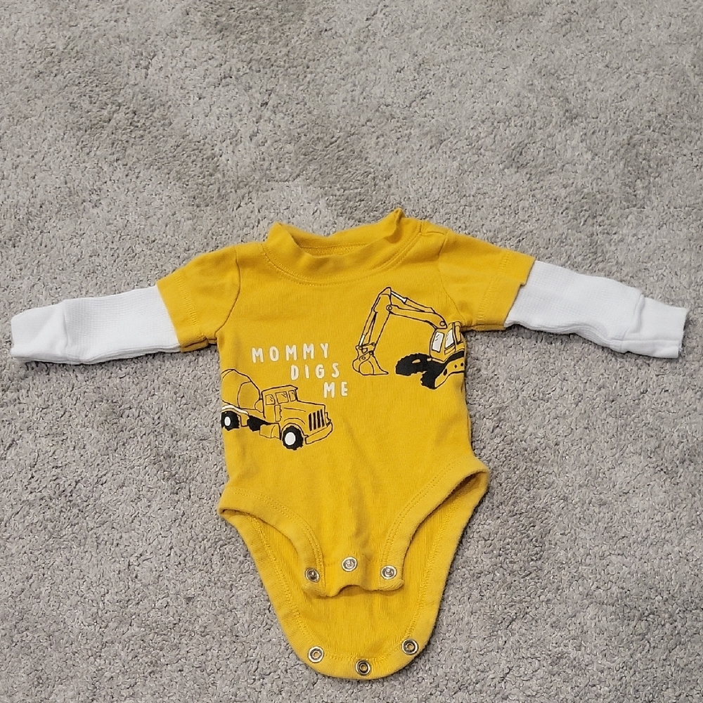 Carter's Yellow and White Bodysuit with Construction Graphic